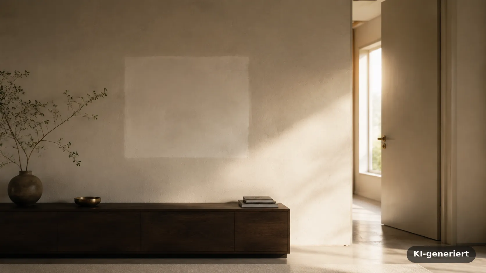 Leerer Bilderrahmen an einer Wand im Nachmittagslicht